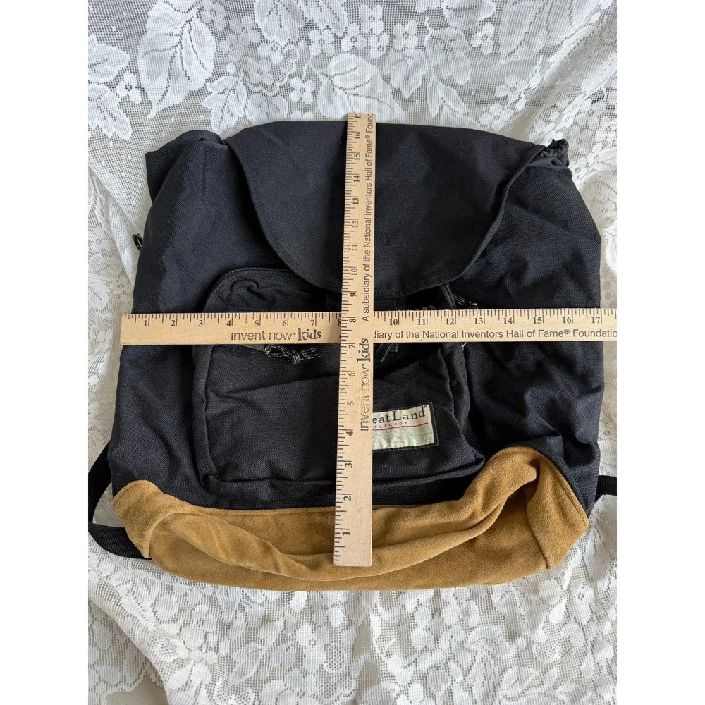 Vintage 90s Greatland Nylon Backpack Black Tan Suede Bottom Tribal Aztec Grunge